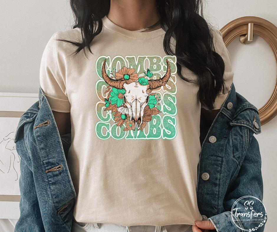Combs Longhorn Skull DTF Transfer