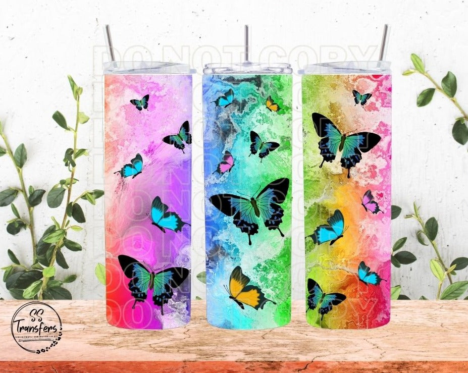Rainbow Color Splash Butterfly Sub Tumbler Transfer