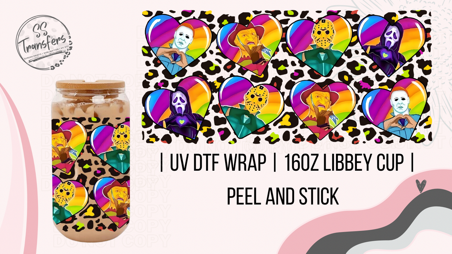 Rainbow Hearts Scary Guys Libbey UV Wrap