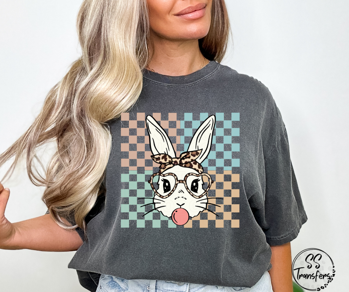 Leopard Bow Bubblegum Bunny DTF Transfer