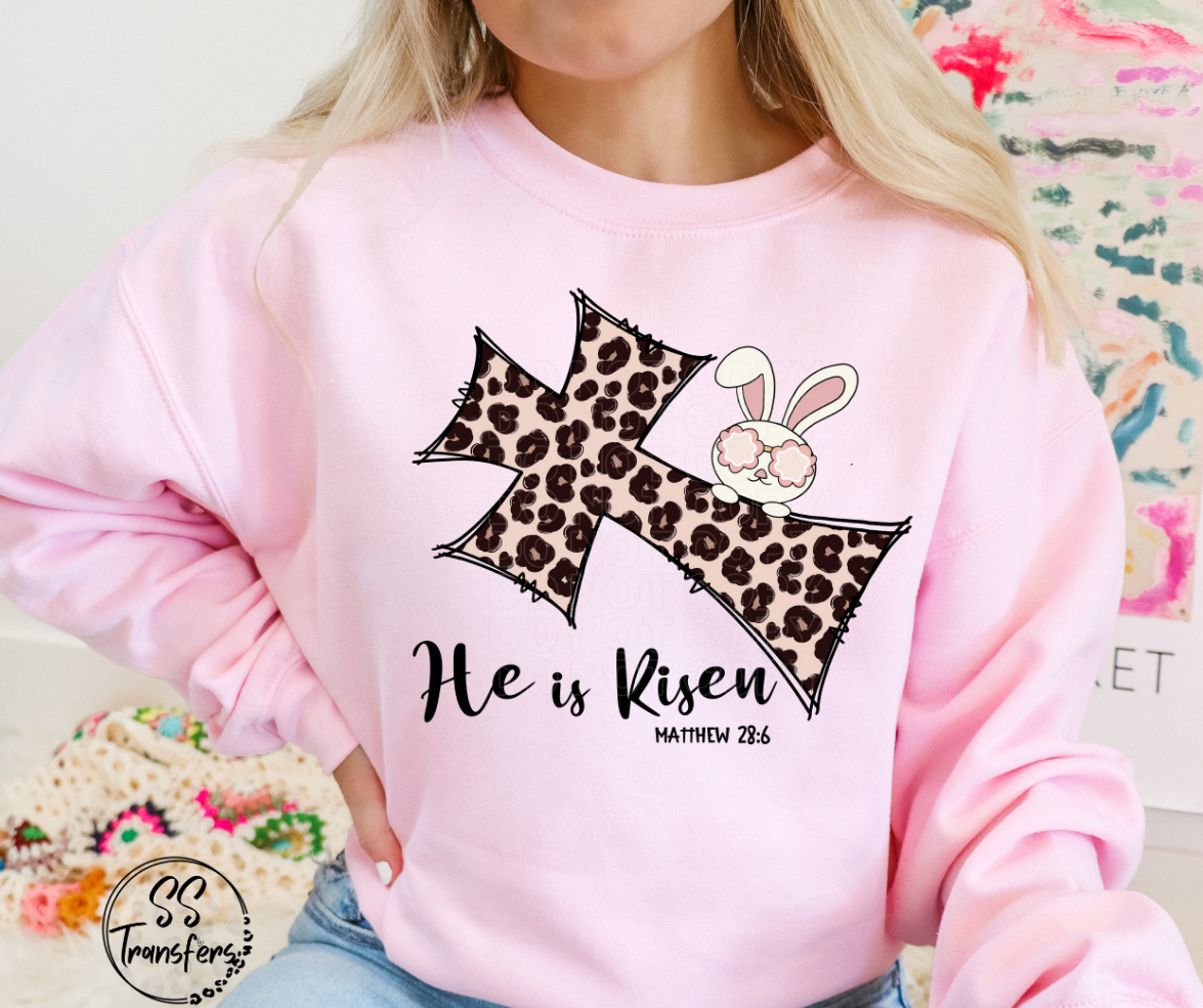 He is Risen Leopard Cross DTF Transfer