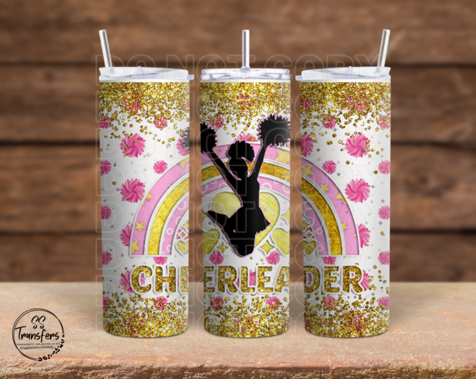 Cheerleader Pink and Yellow Rainbow Sub Tumbler Transfer