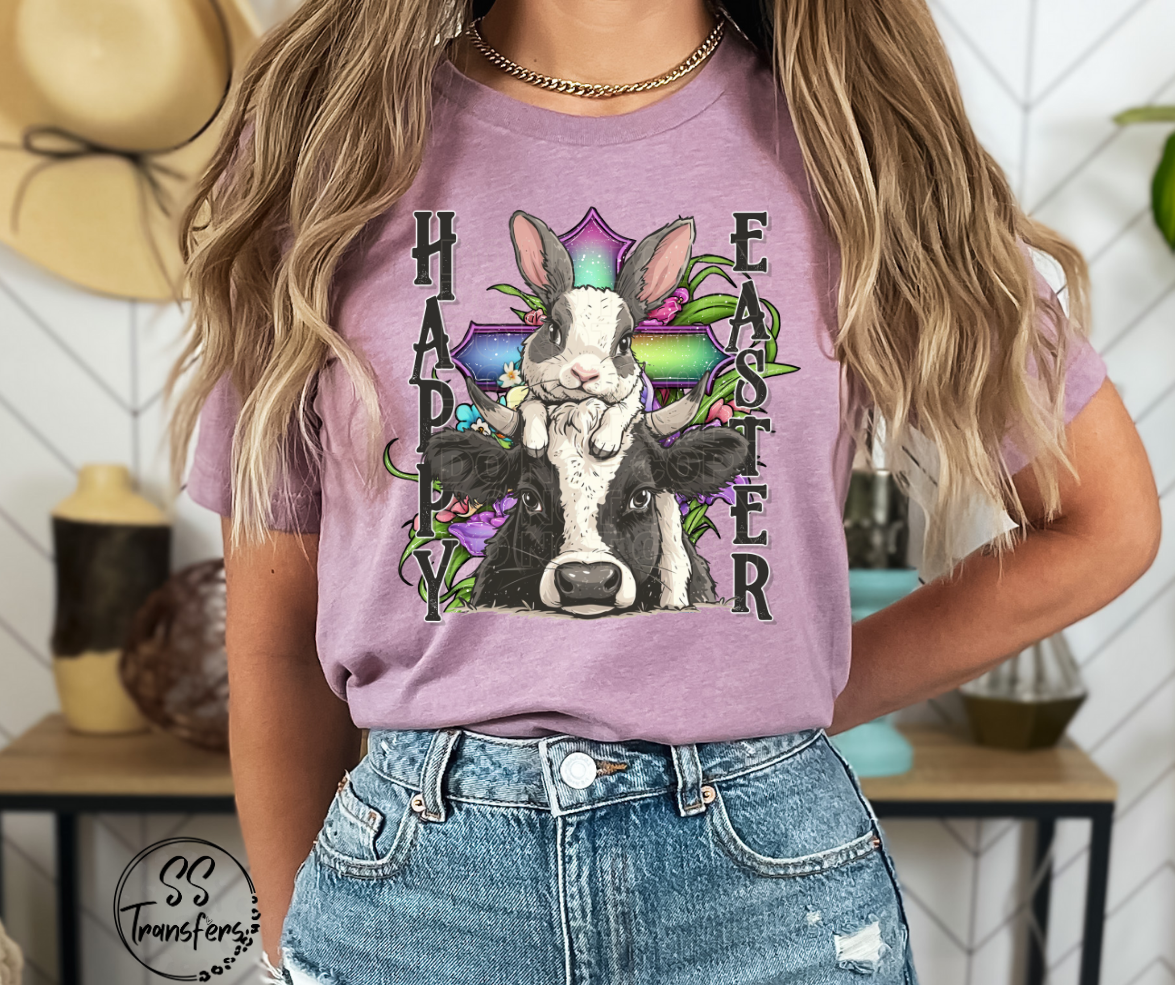 Happy Easter Bunny and Cow DTF Transfer