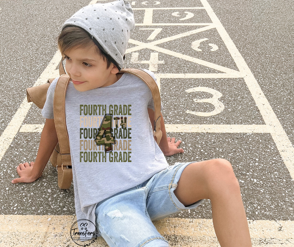 Camo School Grades (Daycare-6th grade) Kids DTF Transfer
