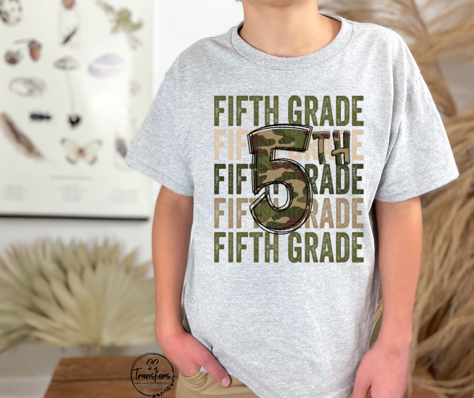 Camo School Grades (Daycare-6th grade) Kids DTF Transfer