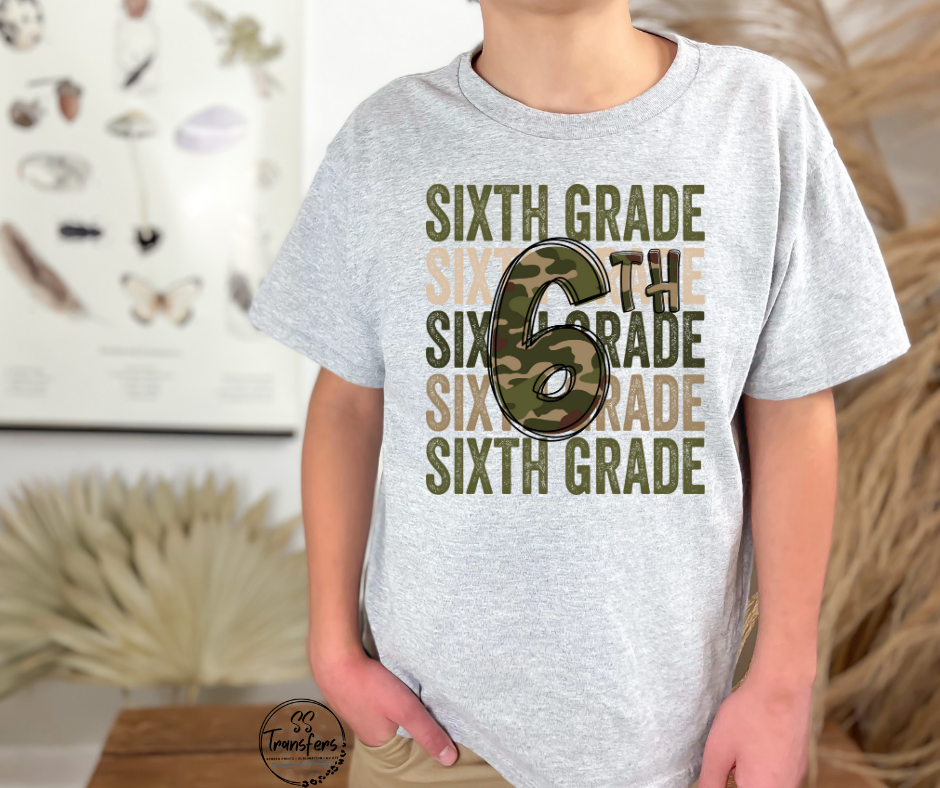 Camo School Grades (Daycare-6th grade) Kids DTF Transfer