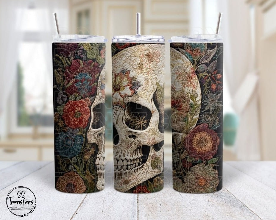 Floral Art Skull Sub Tumbler Transfer
