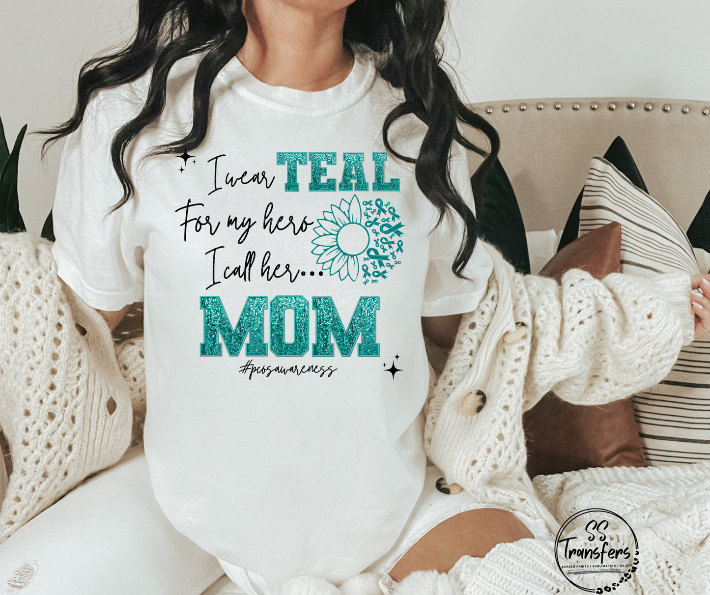 PCOS Teal Sequins My Hero….(multiple options) DTF Transfer