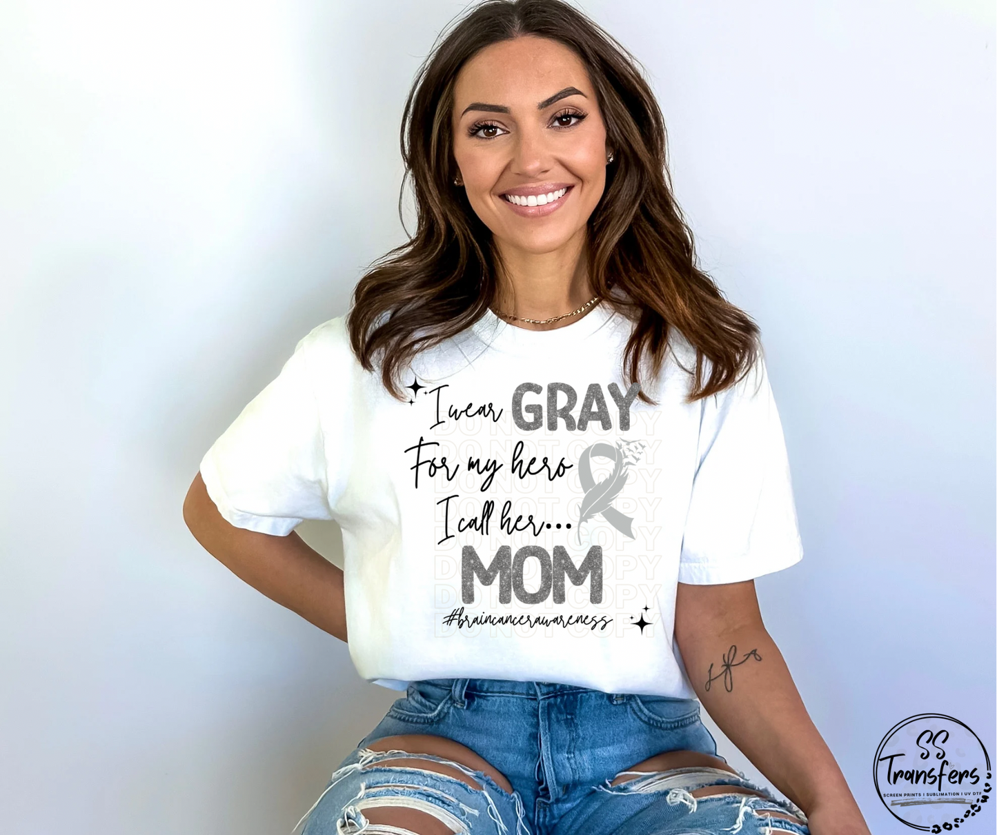 Brain Cancer Silver Glitter My Hero….(multiple options) DTF Transfer