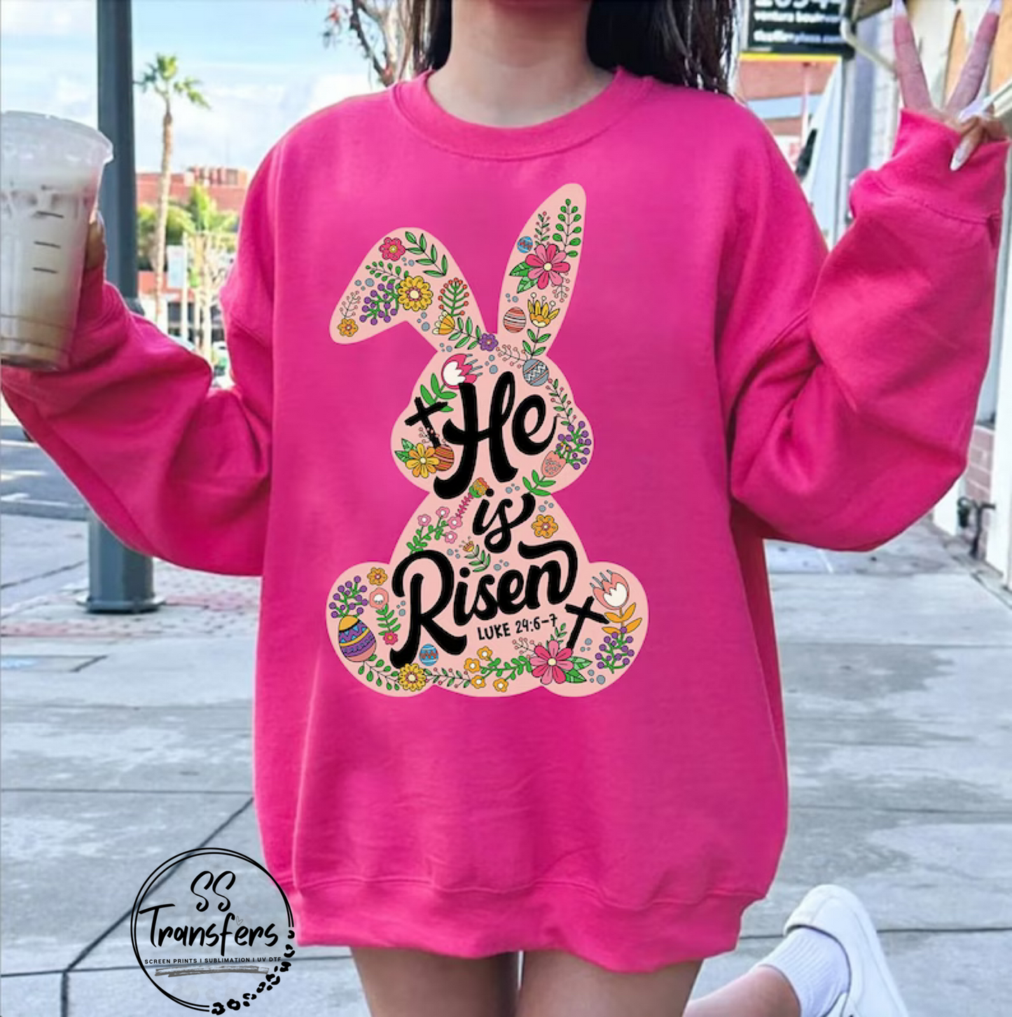 He is Risen Floral Bunny DTF Transfer