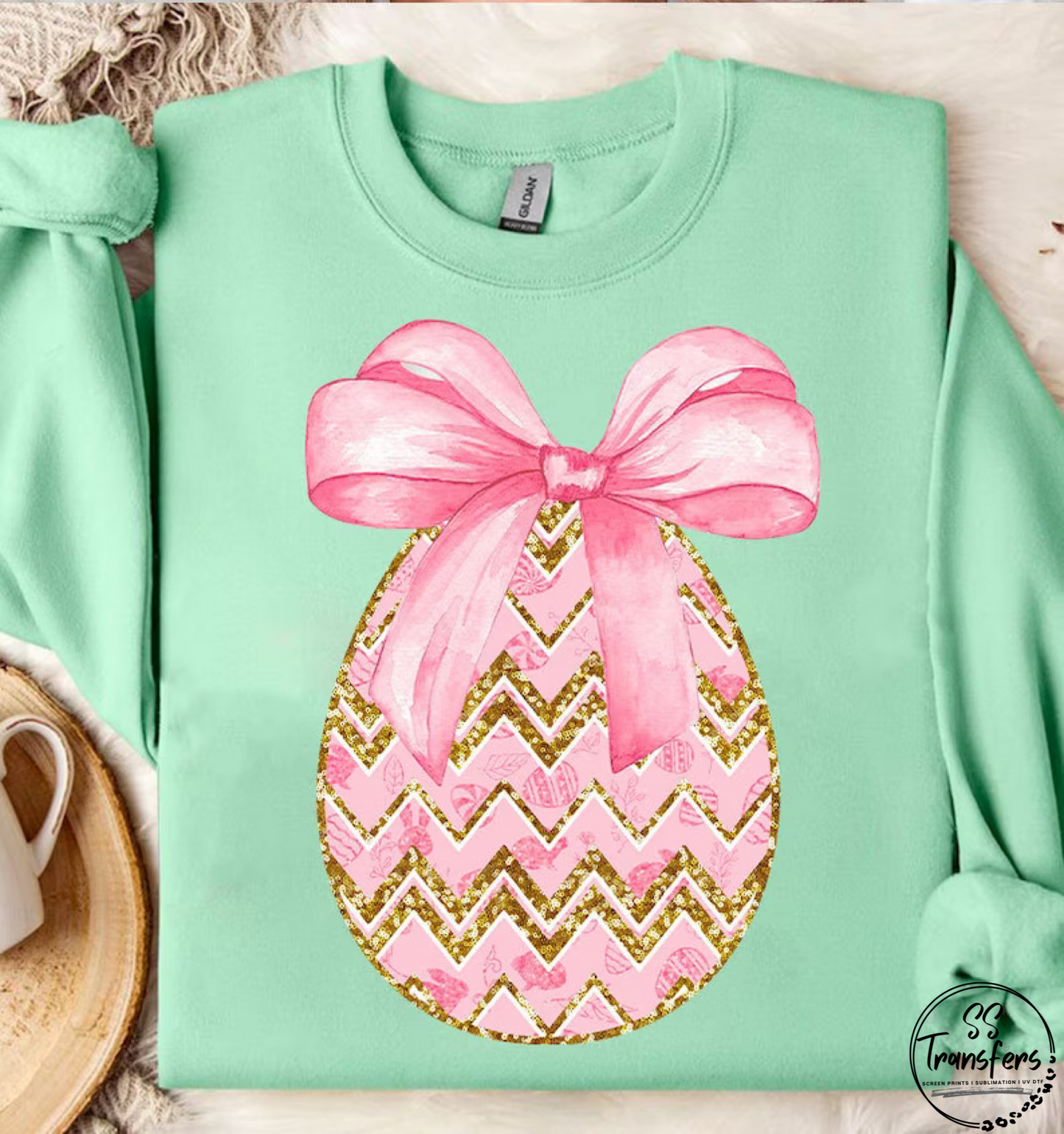 Bow Egg Faux Glitter DTF Transfer