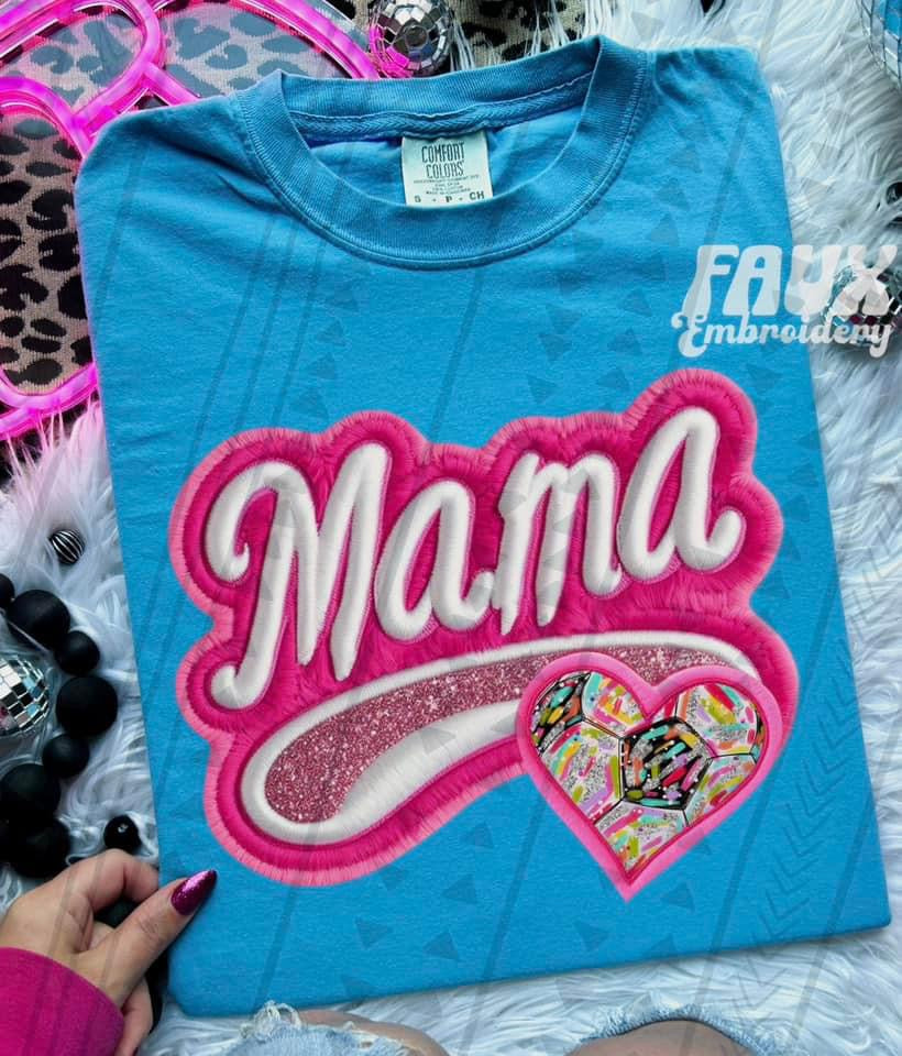 Mama Neon Faux Embroidered Heart Sports (Multiple Options) DTF Transfer