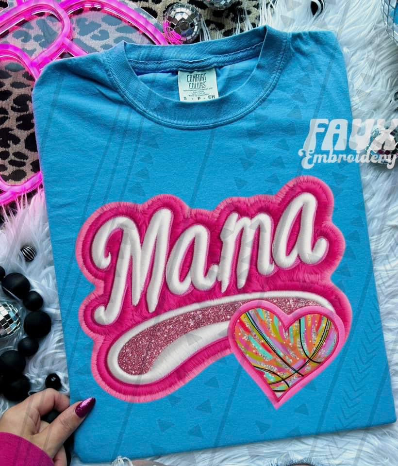 Mama Neon Faux Embroidered Heart Sports (Multiple Options) DTF Transfer