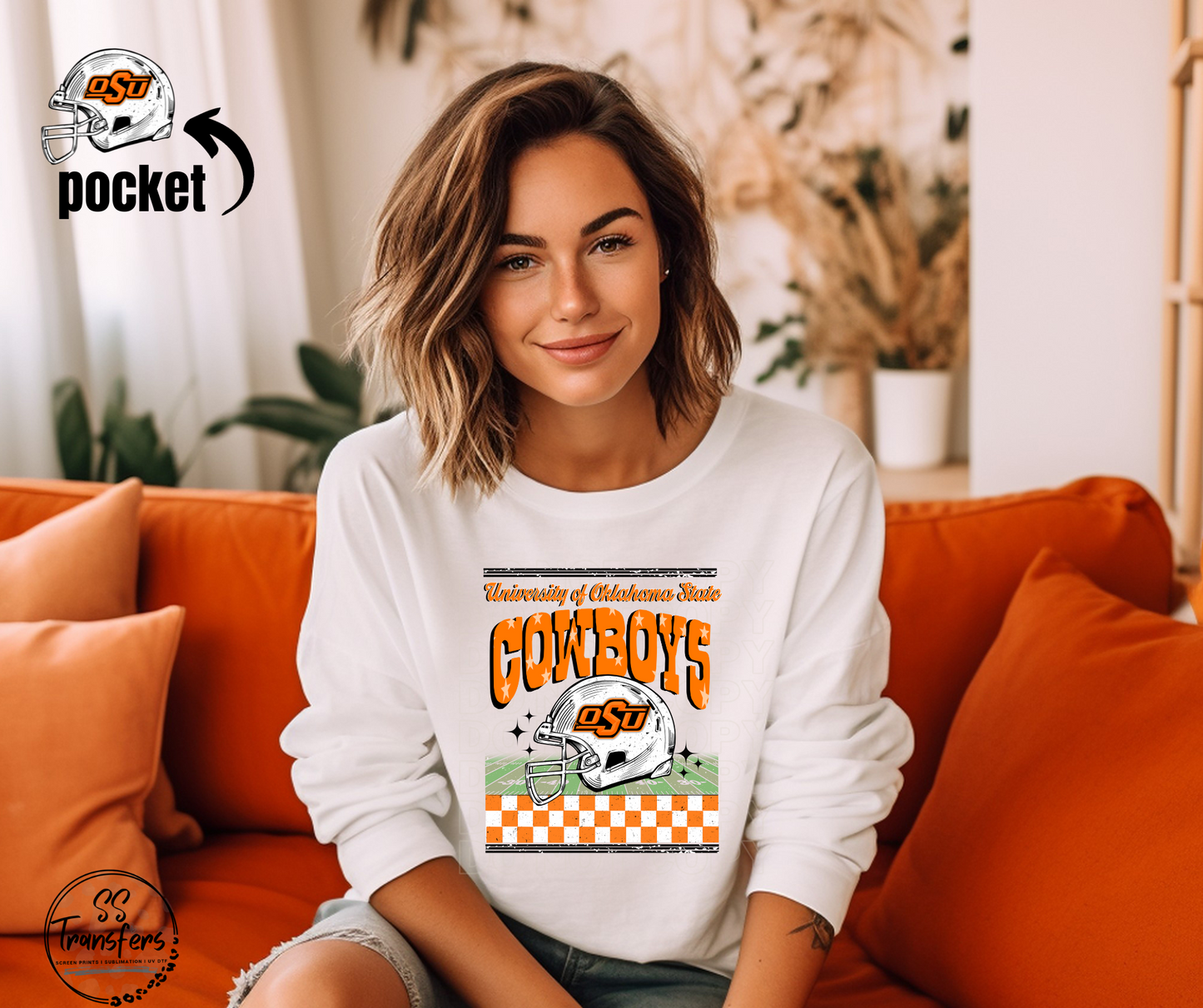 Checkered O Cowboys (Pocket Included) DTF Transfer