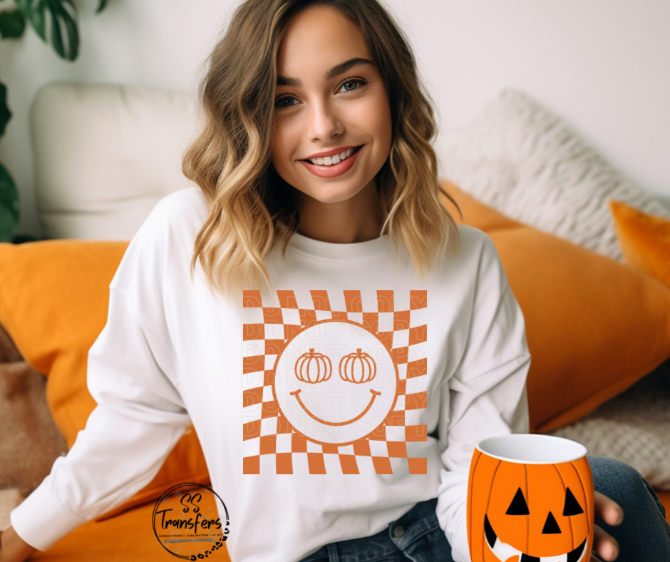 Checkered Pumpkin PUFF (Multiple Colors) Screen Print Transfer