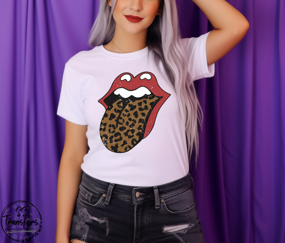 Red Lip Leopard Tongue DTF Transfer