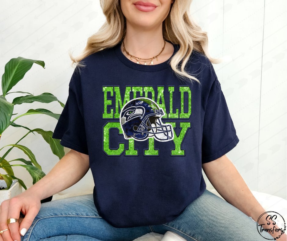 Emerald City S Hawks Faux Embroidered DTF Transfer