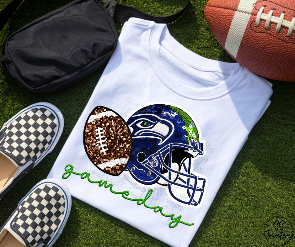 Game Day Helmet S Hawks Faux Embroidered DTF Transfer