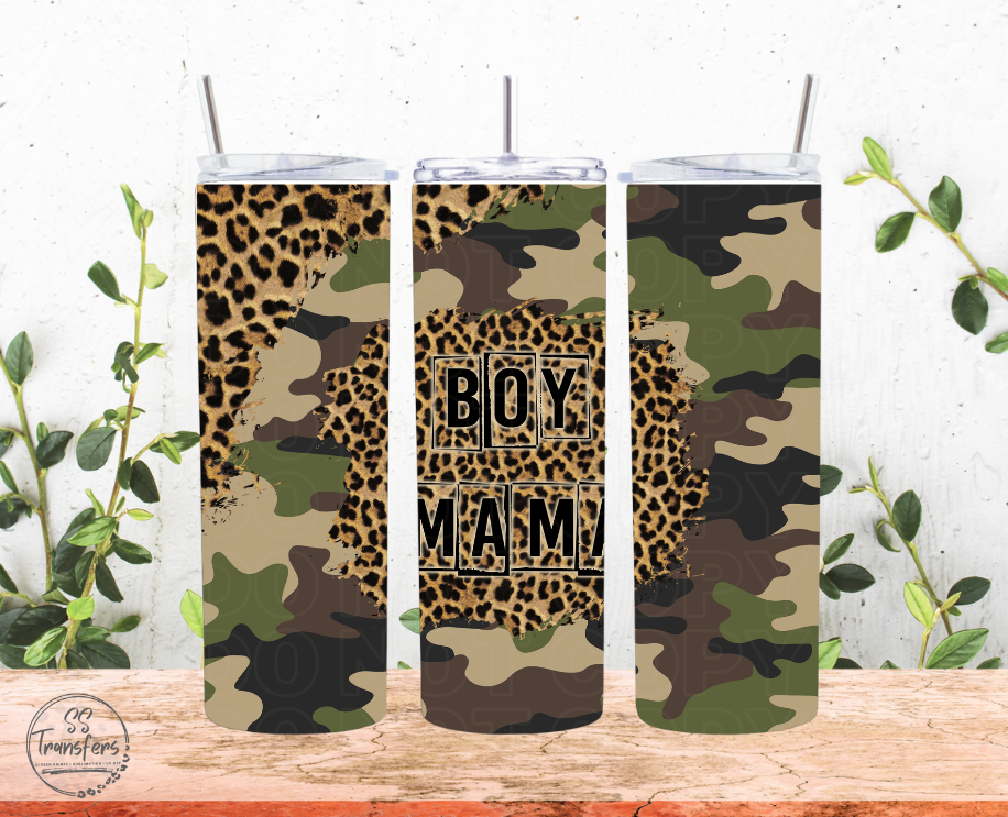 Camo Leopard Boy Mama Sub Tumbler Transfer