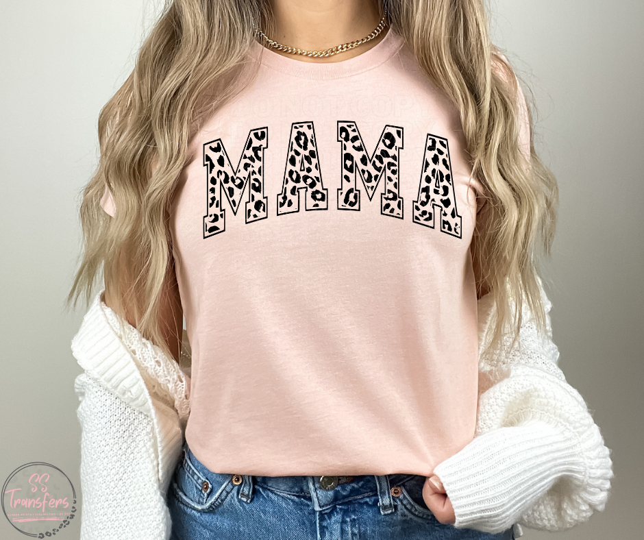 Mama Leopard Outline Block Letters Sublimation Transfer