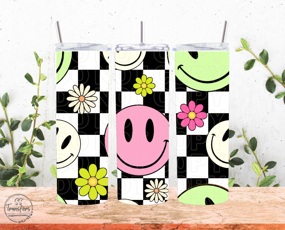 Retro Checkered Smileys Sub Tumbler Transfer