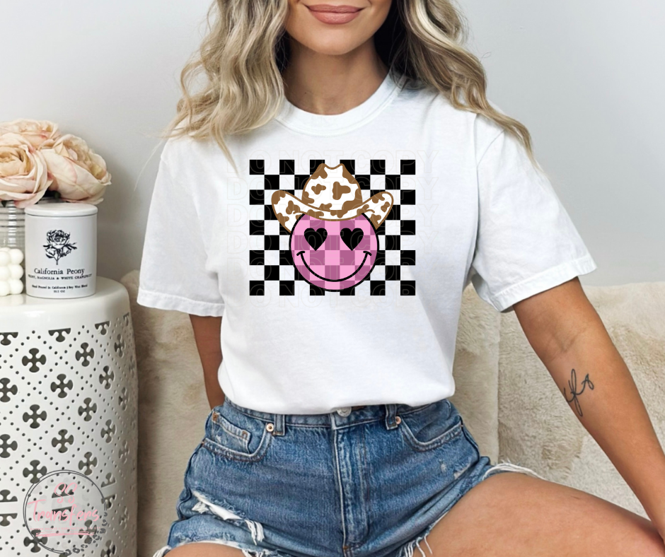 Cowboy Smiley Checkered Background Sublimation Transfer
