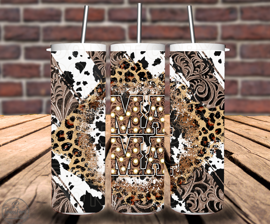 Mama Tooled Leather and Leopard Sub Tumbler Transfer