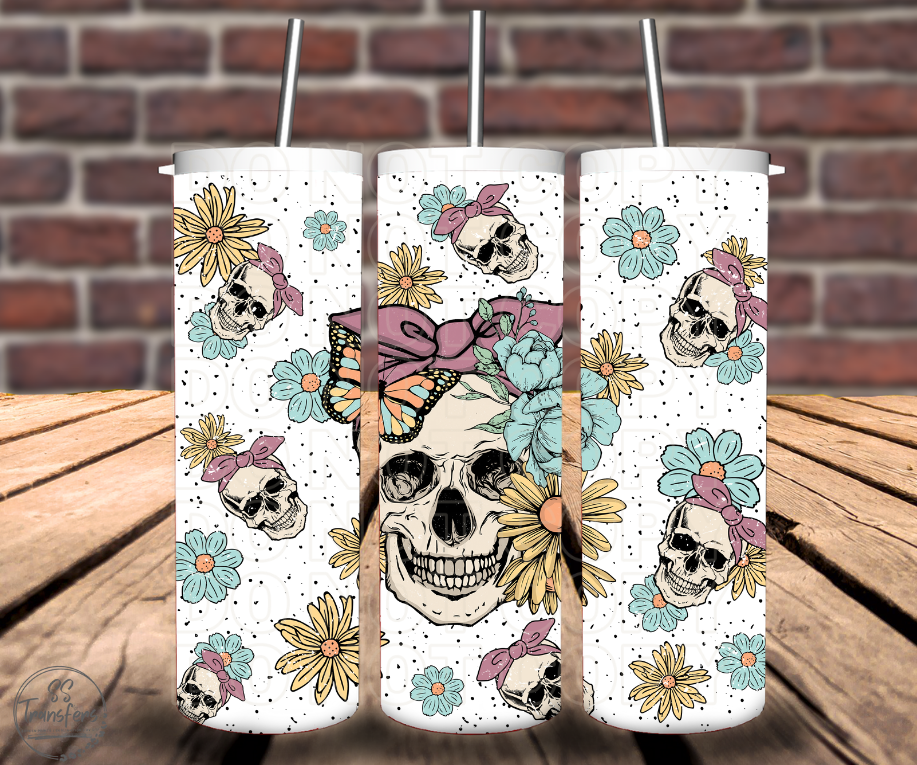 Flower and Skulls Sub Tumbler Transfer