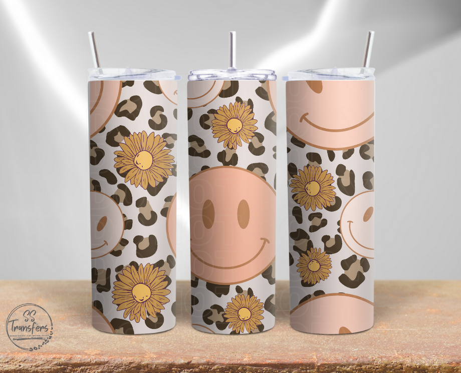 Vintage Leopard Floral Smileys Sub Tumbler Transfer