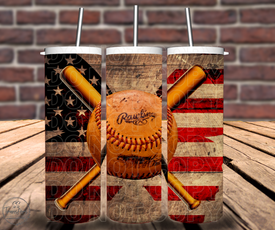 American Flag Baseball Sub Tumbler Transfer