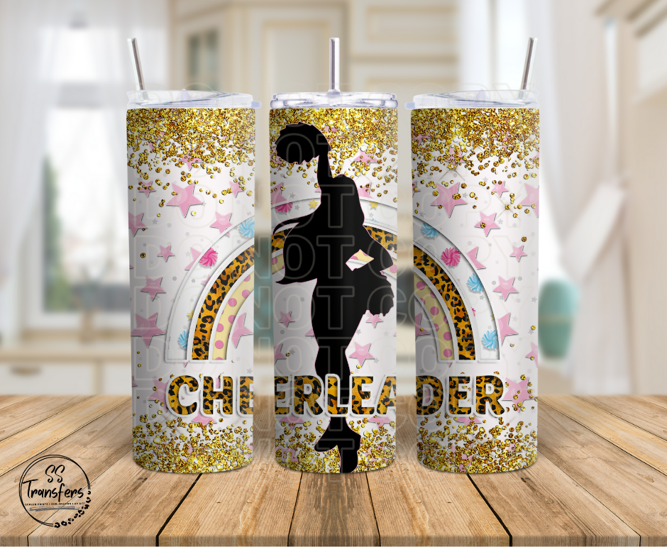 Cheerleader Leopard Rainbow Sub Tumbler Transfer