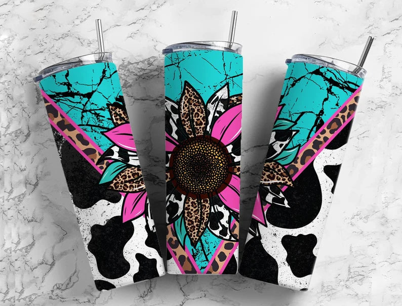 Turquoise Gem Cow Print Leopard Flower Sub Tumbler Transfer