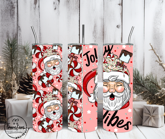 Pink Santas Straight Tumbler Sublimation Transfer