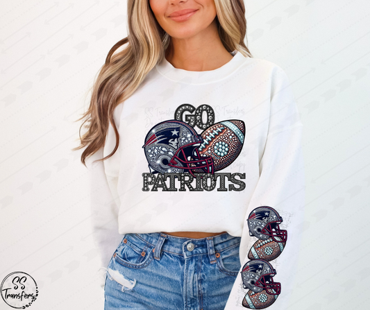 Go Pats Faux Rhinestones (w/ Sleeve Option) DTF Transfer