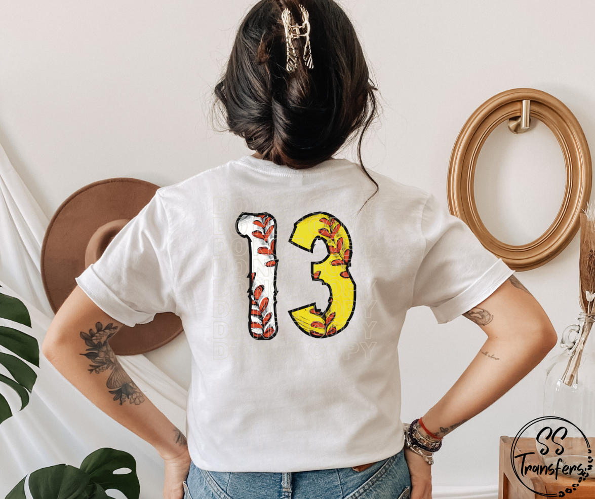 Softball/Baseball Numbers DTF Transfer