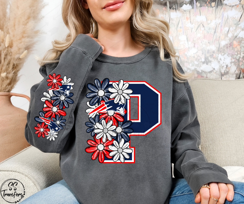 Pats Floral Letter (w/ Sleeve Option) DTF Transfer