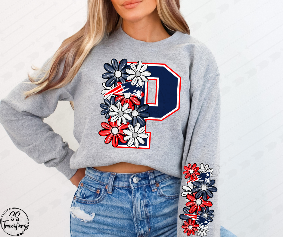 Pats Floral Letter (w/ Sleeve Option) DTF Transfer