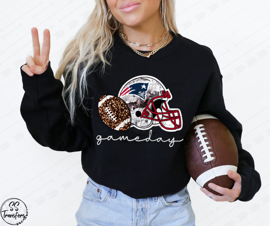 Game Day Pats Helmet Faux Sequins (Multiple Colors) DTF Transfer