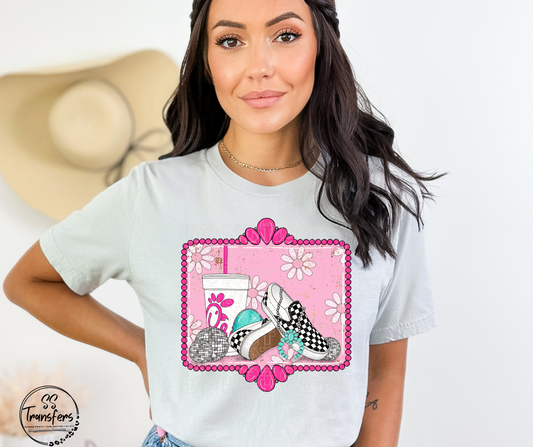 Pink Flower Chicken Place DTF Transfer