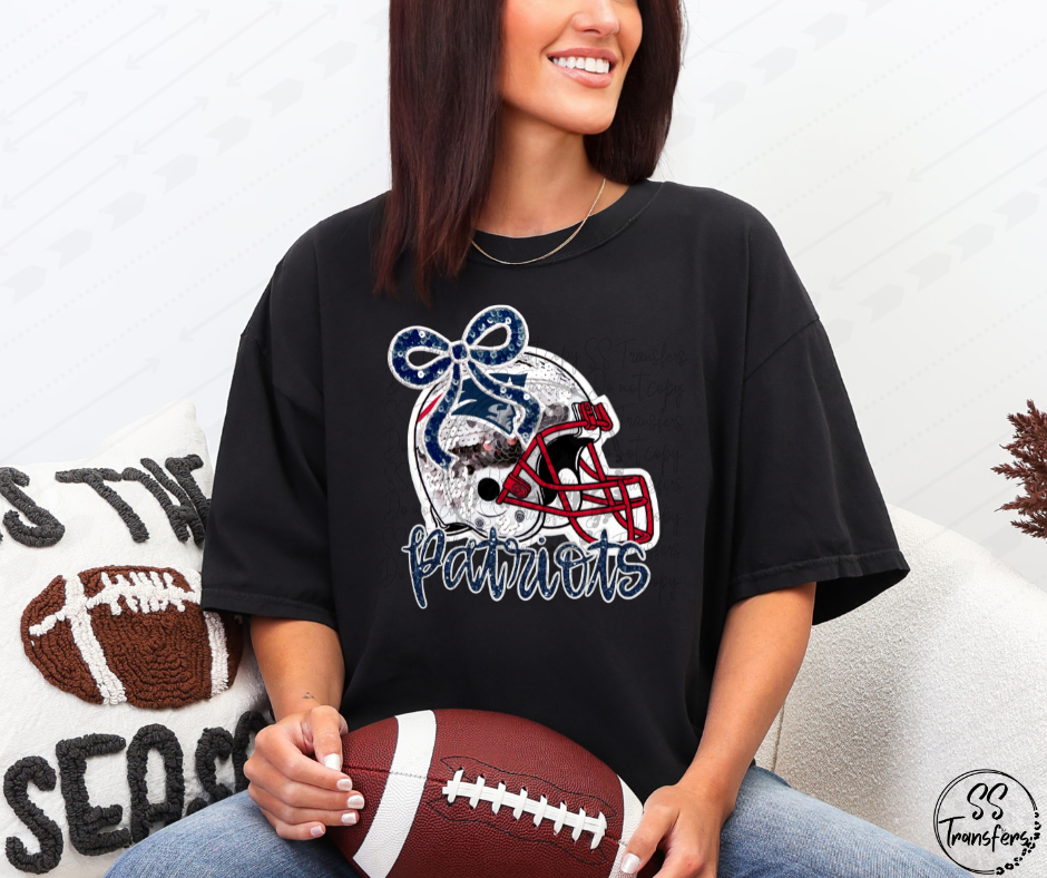 Pats Helmet Bow Faux Sequins DTF Transfer