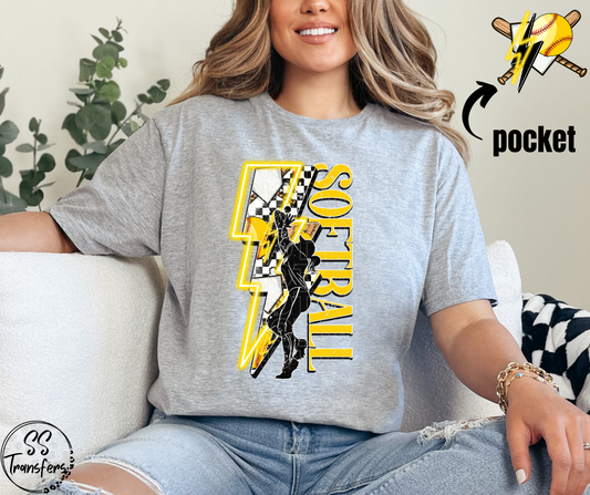 Softball Bolt (pocket included) DTF Transfer