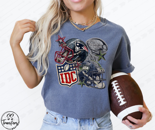 IDC Faux Rhinestones S Hawks and Pats DTF Transfer