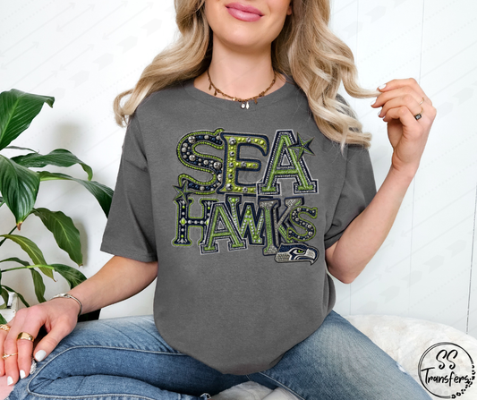 S Hawks Faux Rhinestones DTF Transfer