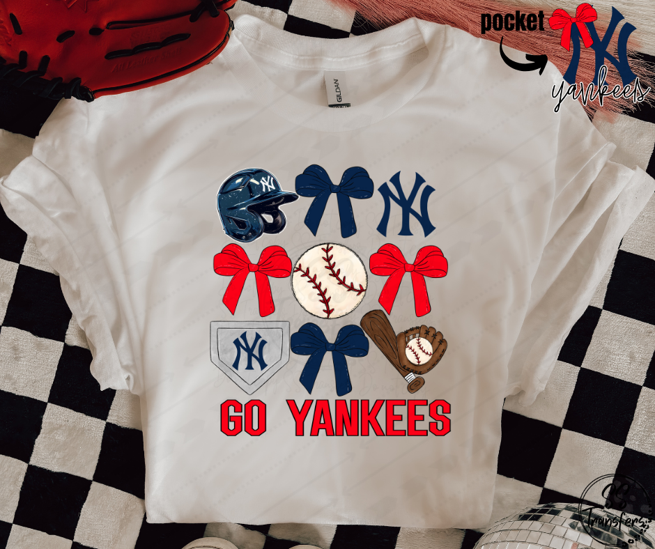 Go Baseball and Bows (pocket included, multiple teams) DTF Transfer