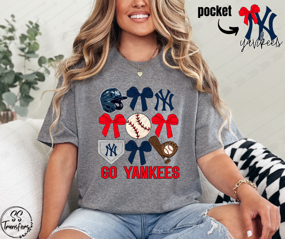 Go Baseball and Bows (pocket included, multiple teams) DTF Transfer