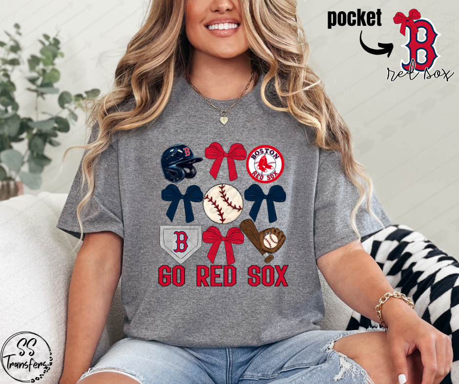 Go Baseball and Bows (pocket included, multiple teams) DTF Transfer