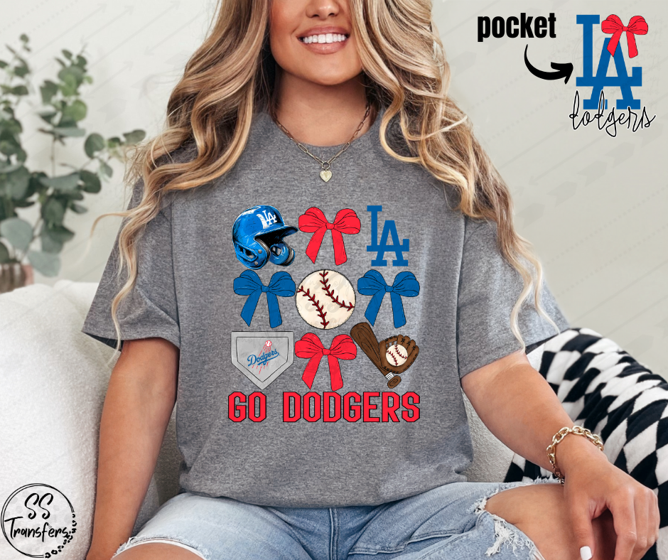 Go Baseball and Bows (pocket included, multiple teams) DTF Transfer