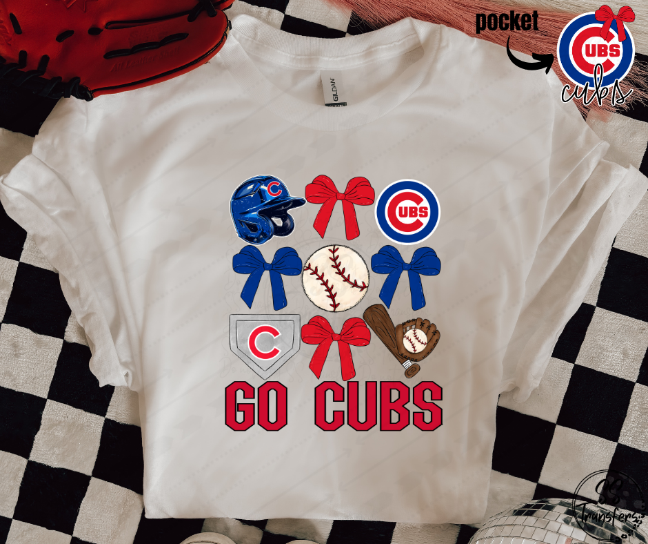 Go Baseball and Bows (pocket included, multiple teams) DTF Transfer
