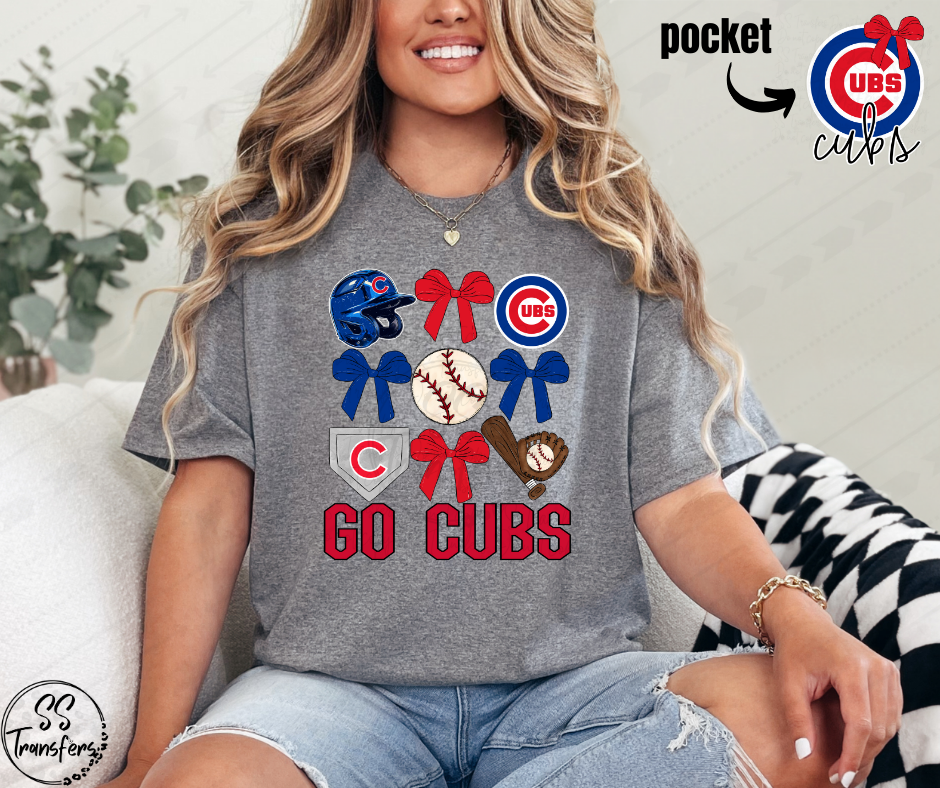 Go Baseball and Bows (pocket included, multiple teams) DTF Transfer