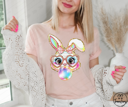 Heart Glasses Bubblegum Bunny DTF Transfer
